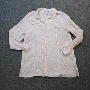 J Jill Top Women Large Pink Stripe Linen Button Long Sleeve Beach Casual Coastal